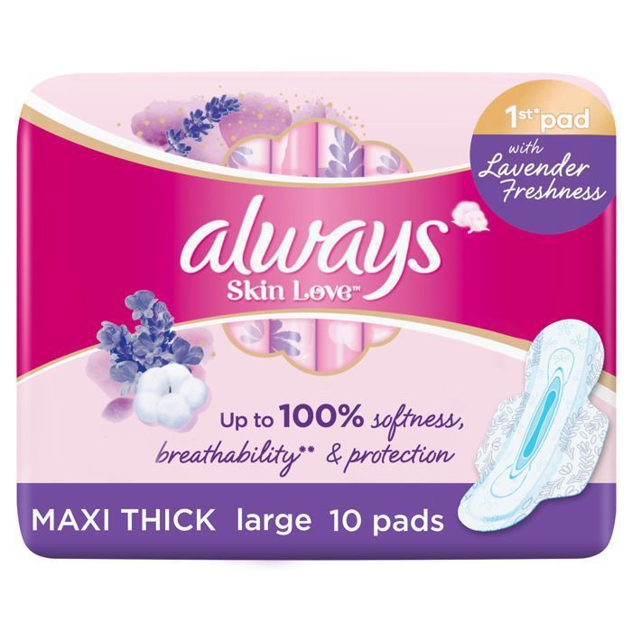 Always Serviettes Hygiéniques Maxi Epaisses Skin Love Lavande Long - 10 unités