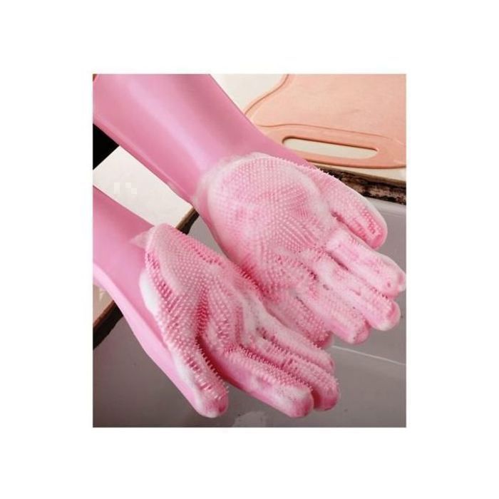Paire Gants en silicone magiques pour le lavage de la vaisselle-Rose