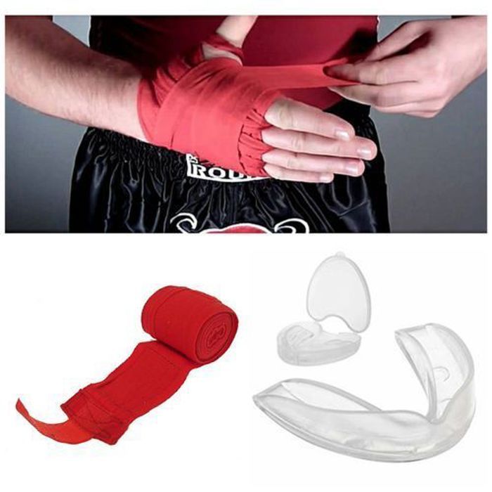Bandages de protection - PAKKA - 3.5m - Rouge - 1 paire + protège-dents - Boxe/MMA