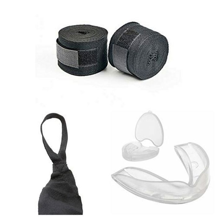Bandes Bandage MMA Pour Gant Boxe Boxing + Protège-dents (NOIR)
