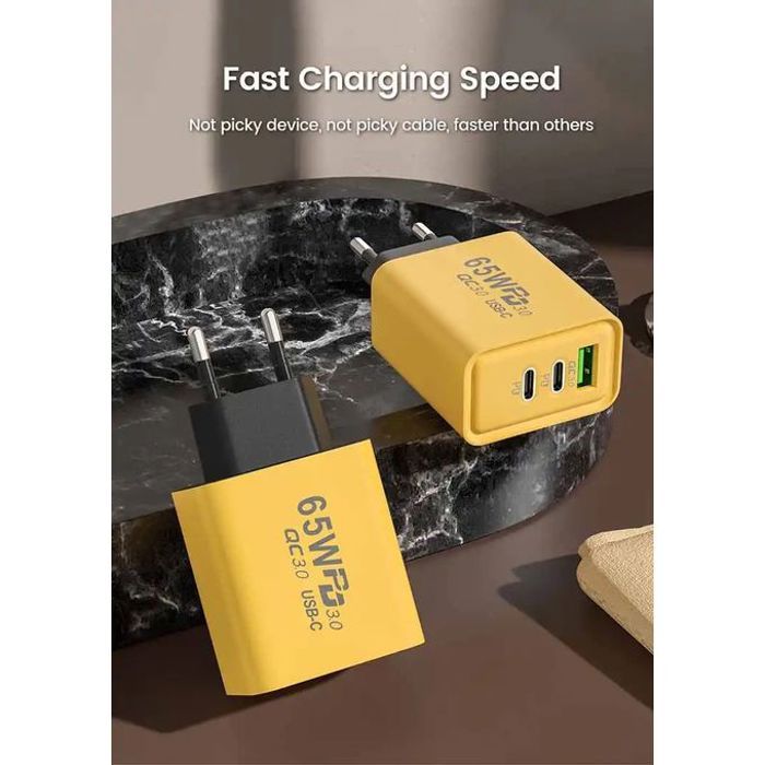 Chargeur GaN 65W USB C 3Ports, type C, charge rapide,Pour iPhone 15, 14, Xiaomi
