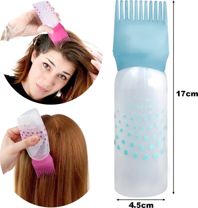Flacon Distributeur d'huile shampoing applicateur coloration avec peigne + huile anti chute cheveux: Ricin Coco sésame 100ml