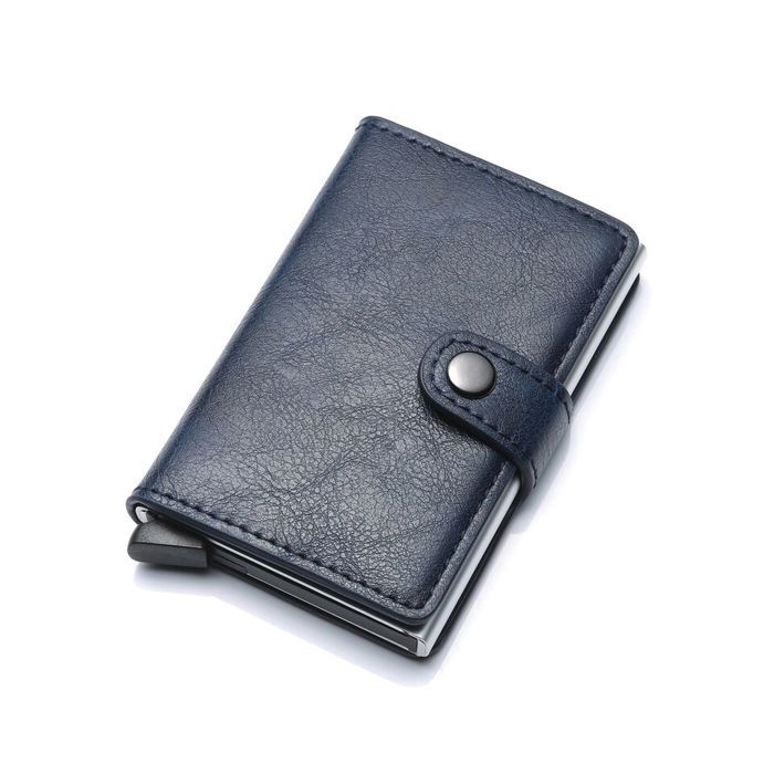 Porte-monnaie en cuir PU pour hommes, avec moraillon automatique, blocage de crédit support de carte RFID INOX NOIR