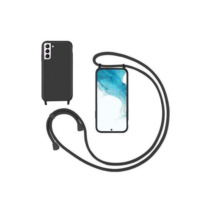 Coque Cordon pour Samsung Galaxy S22 Plus Semi-rigide Lanière Tour du Cou 80cm (noir)