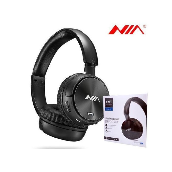 Casque Bluetooth Casque sans fil NIA Q2 avec Microphone Radio FM support Micro SD Noir
