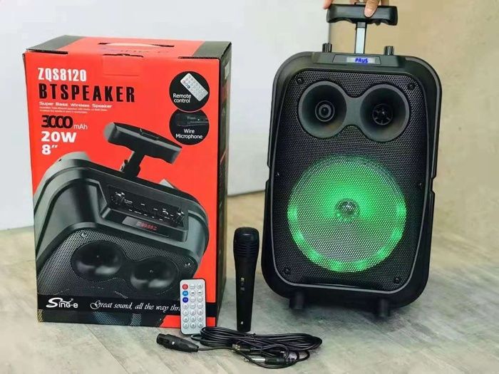 ZQS8120 Haut-parleur professionnel de basse forte sans fil portable Bt de 8 pouces avec lumière LED