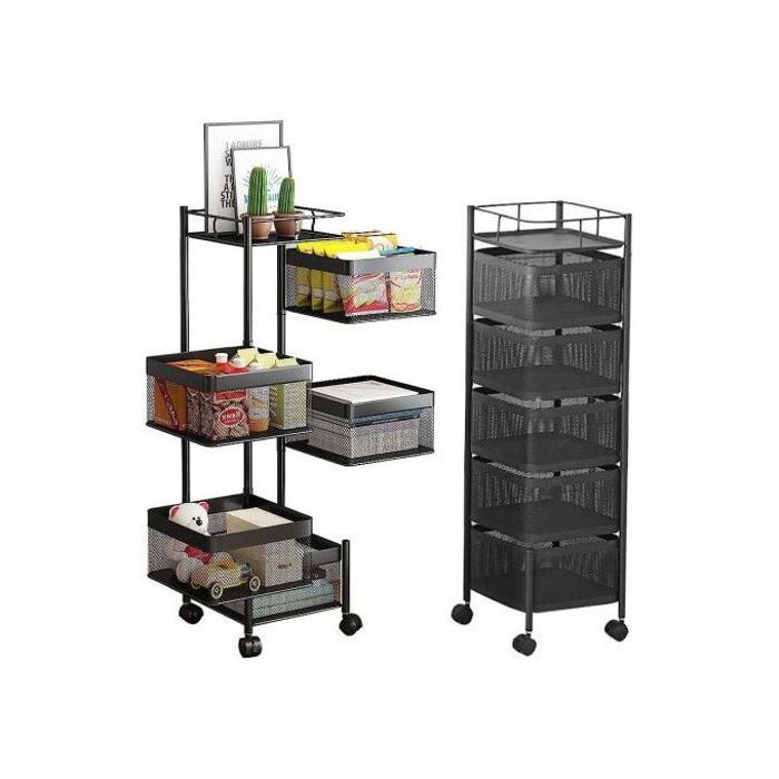 Étagère Rotative à 5 Niveaux pour Cuisine - Chariot Mobile Multicouche pour Organiser Fruits, Légumes et Plus - Rotation à 360