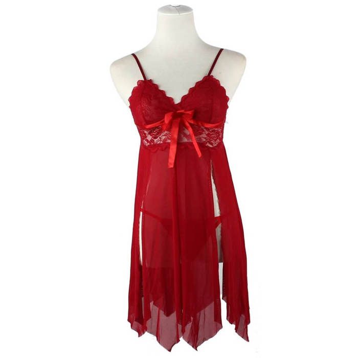 Chemise de Nuit - Bodystocking - Rouge - Taille Standard - Polyester - Sexy