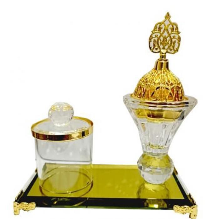 Plateau Mibikhra avec Bonboniere en verre Cristal pour bakhour
