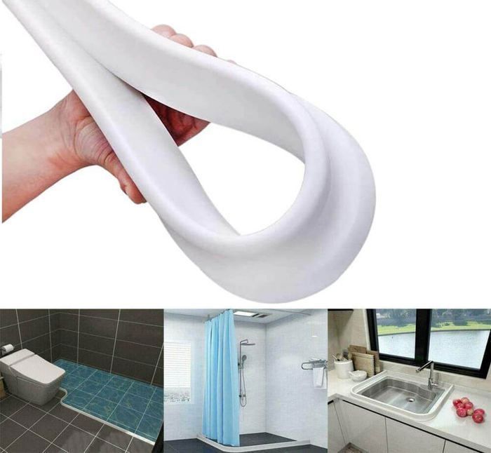 Seuil de Rétention d'Eau en Silicone Autocollante et Pliable - 2M Blanc
