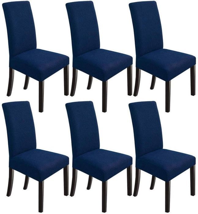 6 x Housse de Chaise Extensible à Tissu Jacquard - Bleu