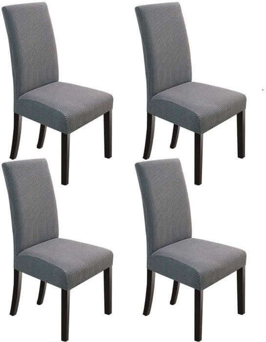 4 x Housse de Chaise Extensible à Tissu Jacquard - Gris