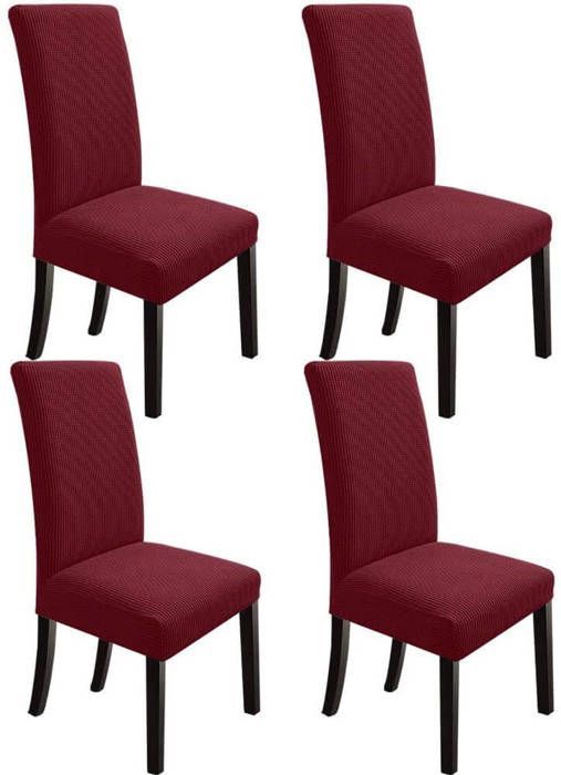 4 x Housse de Chaise Extensible à Tissu Jacquard - Rouge Bordeaux