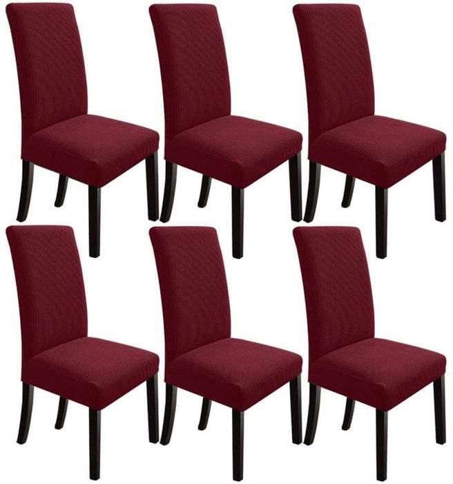 6 x Housse de Chaise Extensible à Tissu Jacquard - Rouge Bordeaux