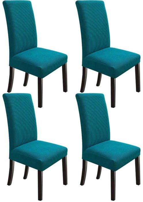 4 x Housse de Chaise Extensible à Tissu Jacquard - Turquoise