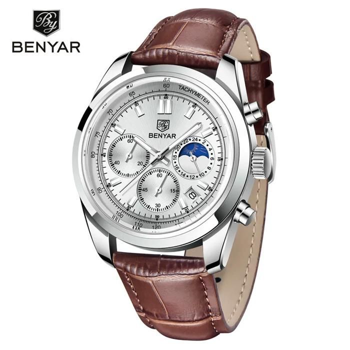 Benyar Montre Homme En Cuir 100% Originale à Quartz Avec 2 Ans De Garantie