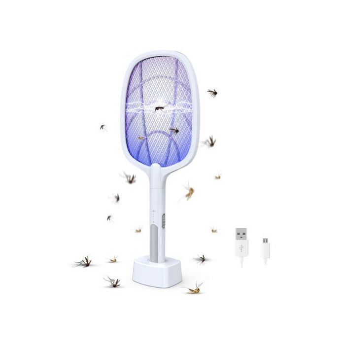 2 en 1 Raquette a lampe Zapper anti-moustique électrique