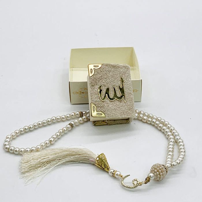 Coffret Mini Coran recouvert de velours - Chapelet -