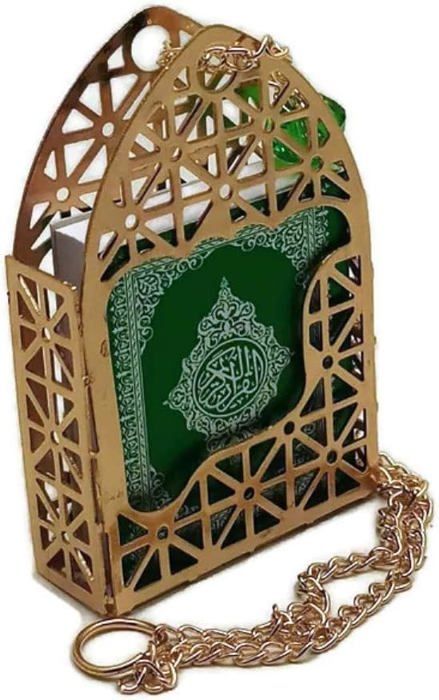 Mini Al-Coran en forme de cage dorée - Cadeau musulman pour le Ramadan et l'Aïd