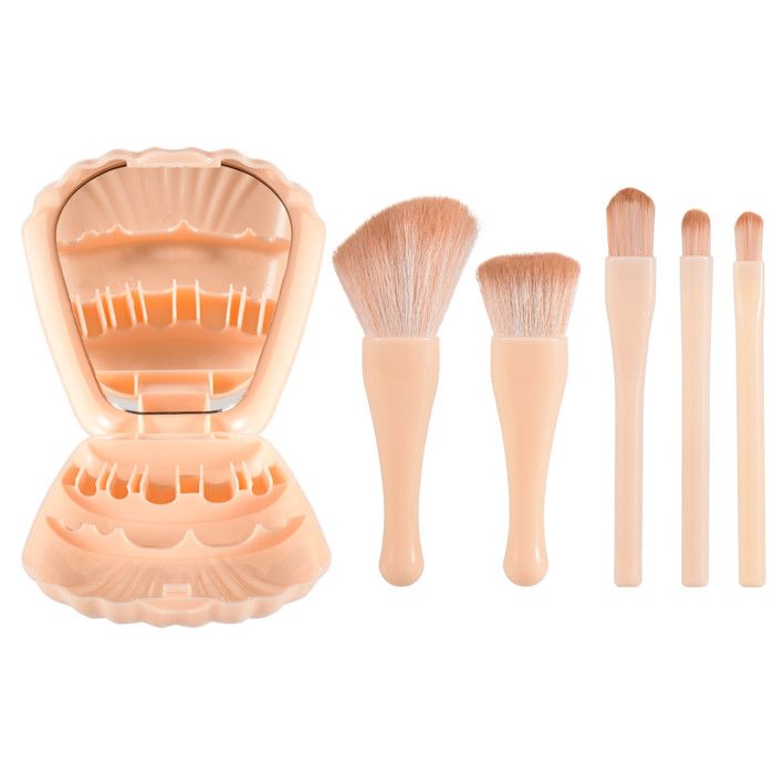 Ensemble de mini pinceaux de maquillage,miroir doux,moelleux pour cosmétiques,fond de teint,poudre,fard à barrage- pink B[F905]