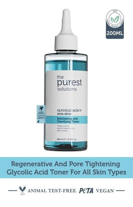 The Purest Solutions Acide Glycolique 5% , AHA + BHA Toner Exfoliant et Clarifiant 200ml