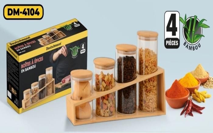 SET DE 4 BOITES A EPICES AVEC BAMBOU DETUSCHMANN DM-4104