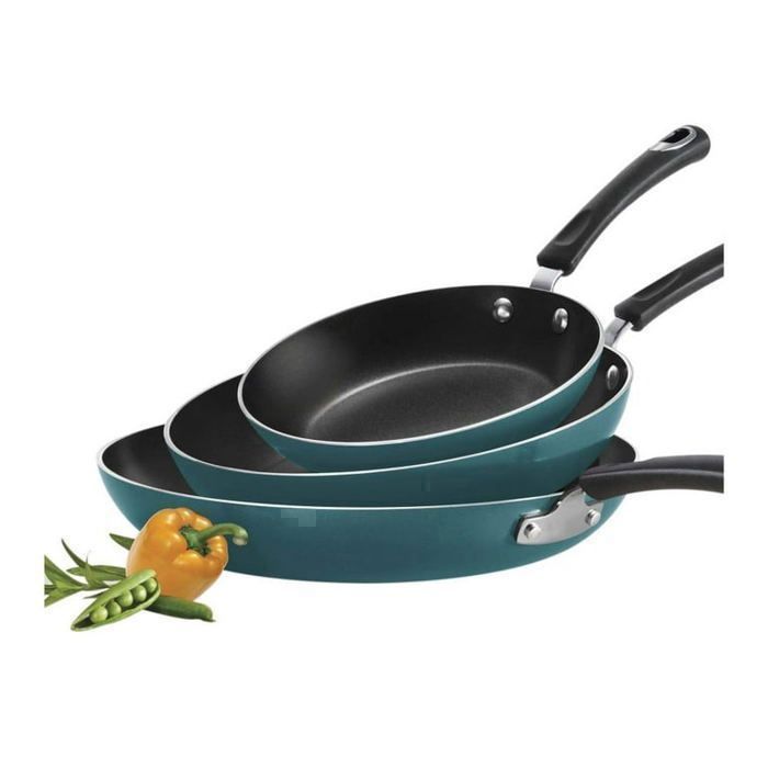 SET 3 POELES ALUMINIUM 18 + 22 + 26 CM BLEU