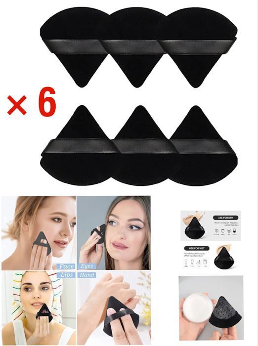 Éponge À Poudre , Houppettes Triangulaire ,lot de 6 Éponges Doux et respectueux de la peau de visage.