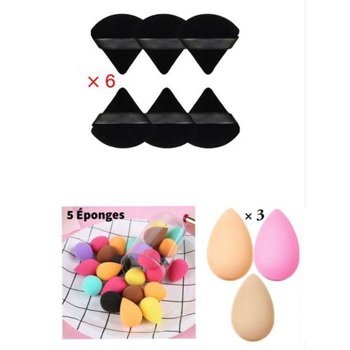 Éponges à Poudre , Lot de 6 Houppettes et 5 mini éponges plus 3 moyenne éponges.COULEURS ALEATOIRES.