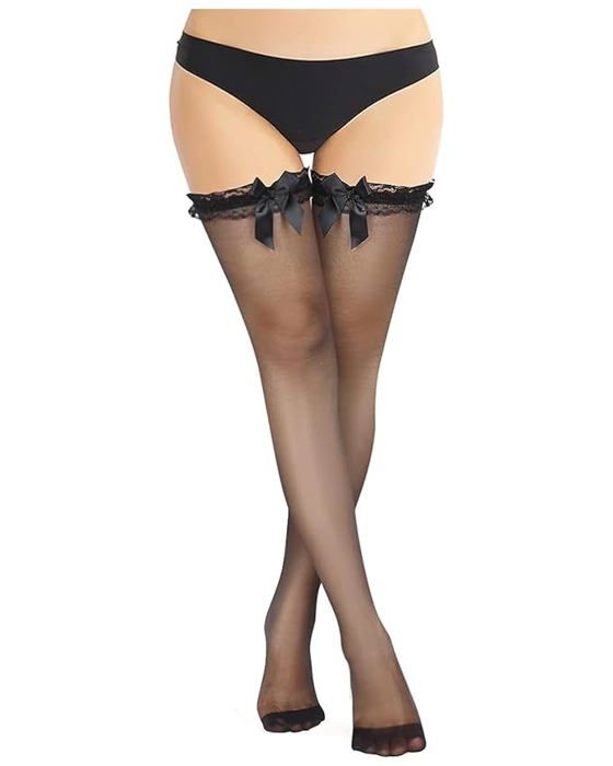 Bas résille sexy - Nœud en dentelle - Noir - Adulte - Femme - Lingerie élégante