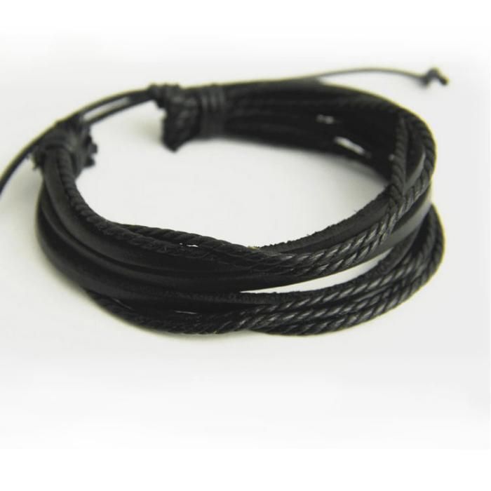 bracelet cuir multicouches noir vintage hommes et femmes
