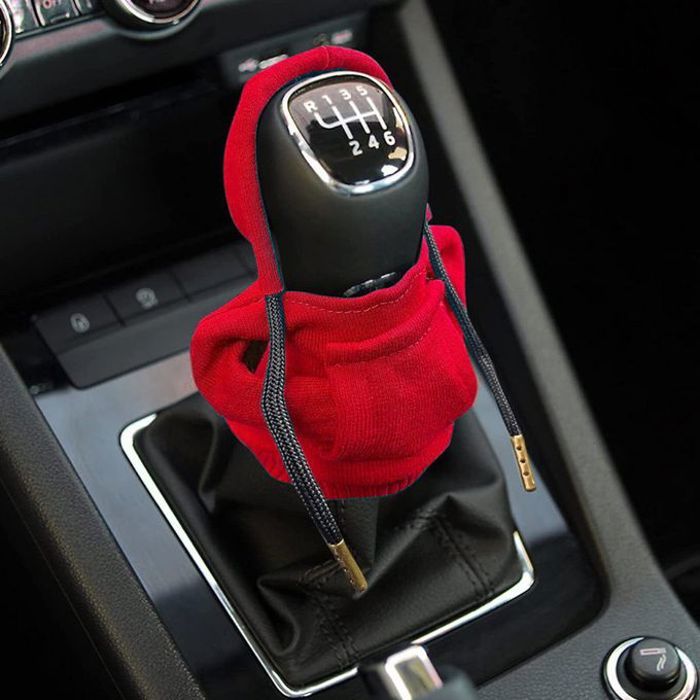 capuche rouge Couverture de pommeau de levier de vitesse de voiture sweatshirt