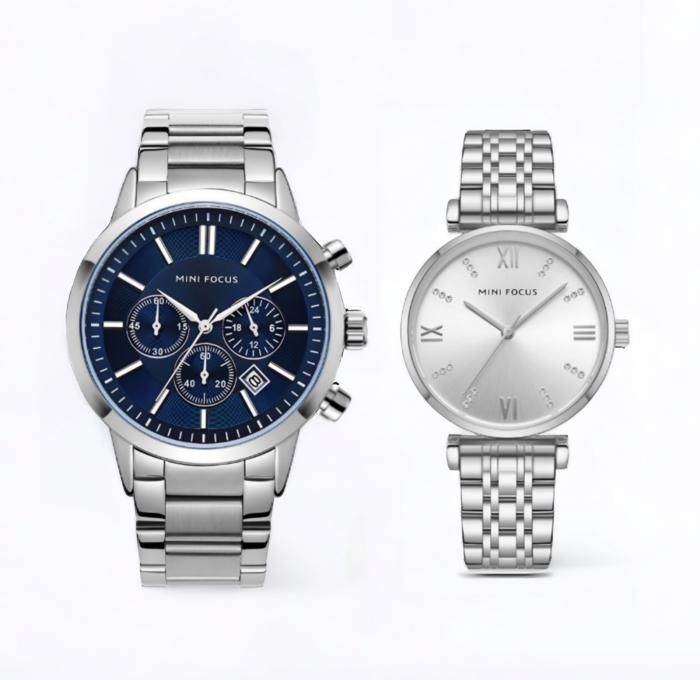 Pack Couple Mini Focus Montre Homme + Montre Femme Bracelet argenté (Garantie 2ans)
