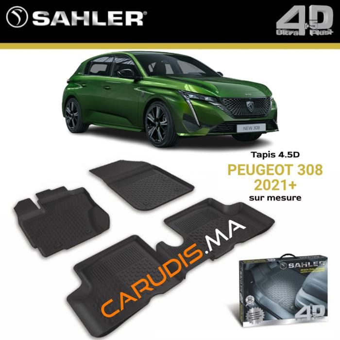 Tapis sur mesure - SAHLER - Peugeot 308 III - Imperméable - Antidérapant - Ajustement Laser 3D