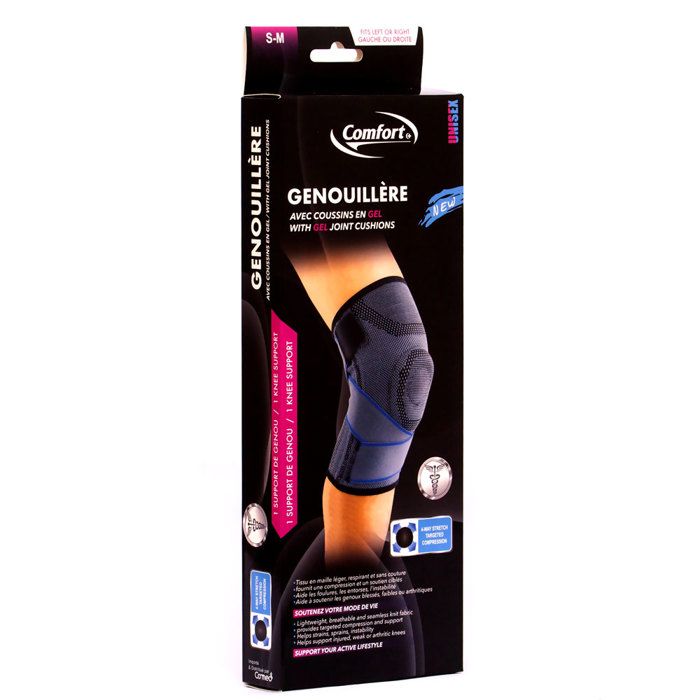 GENOUILLÈRE AVEC COUSSINET EN GEL ROTULIEN ET STABILISATEURS LATÉRAUX / COMFORT TAILLE S-M