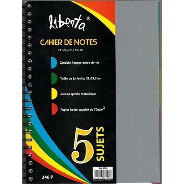 Registre Spiral 5 sujets 240 pages grandes carreaux format 21*29,7cm A4 70g