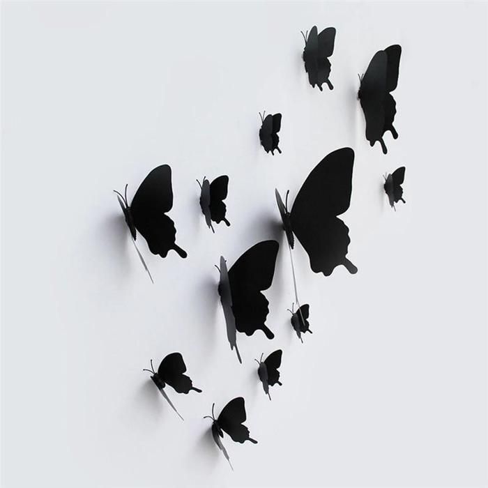pack de 12 Papillon 3D Noir décoration mural