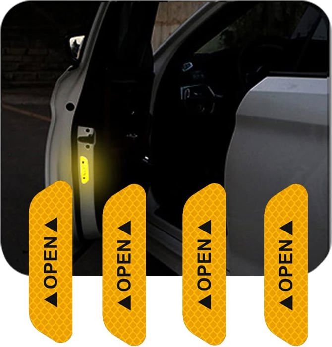 4 autocollants réfléchissants jaune avertissement d'ouverture porte de voiture