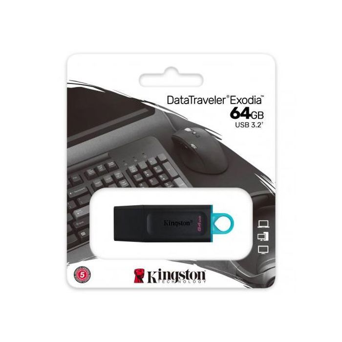 Clé USB - KINGSTON - DataTraveler Exodia - 64 Go - USB 3.2 Gen 1 - Noir
