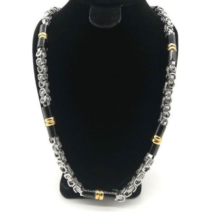 Collier pour homme,collier chaîne Byzantine en Maillon Tricolore . acier inoxydable 316L.