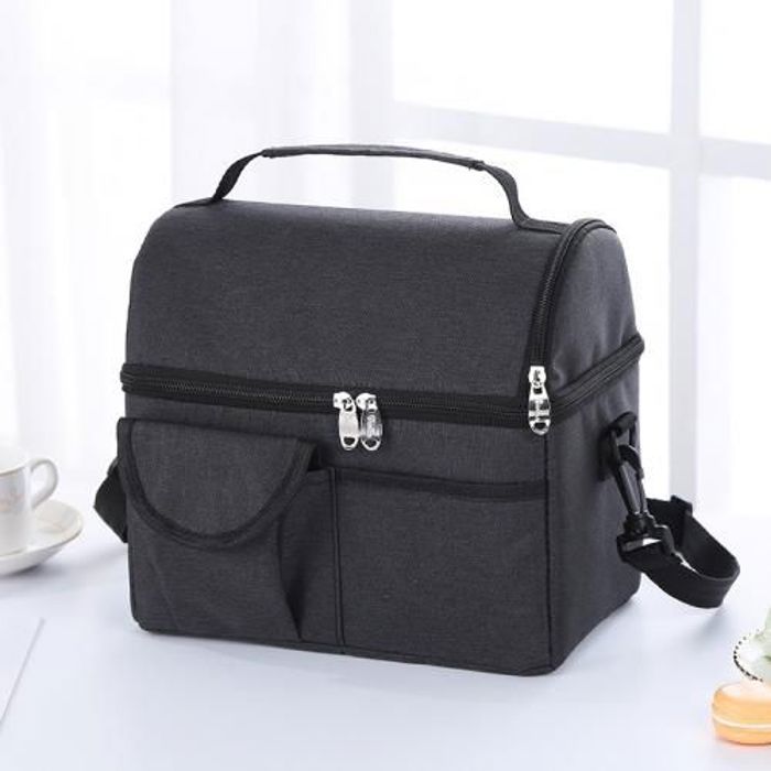 Sac Repas Isotherme Imperméable 2 Compartiments Grand Capacité à Bandoulière Détachable