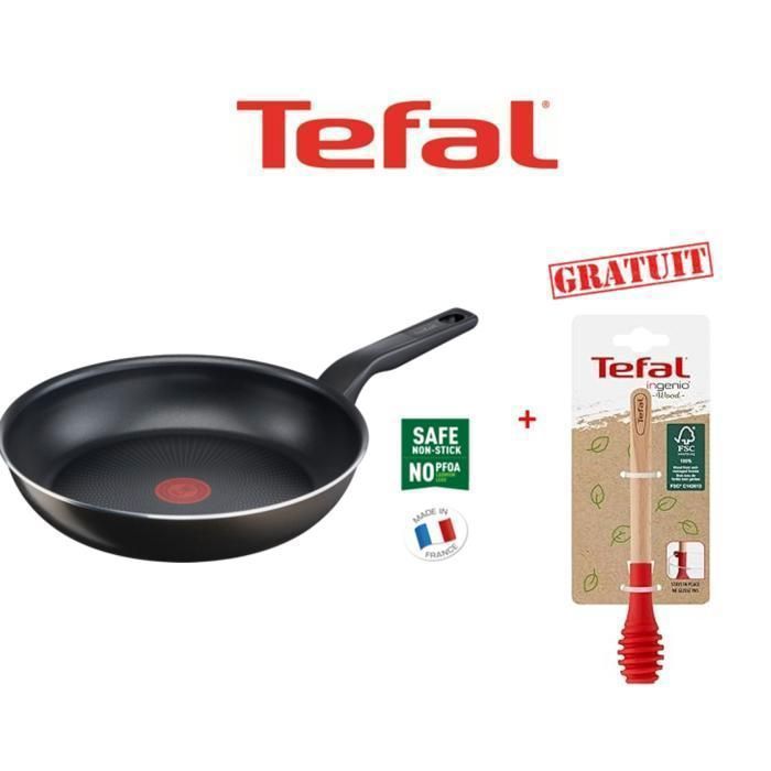 POELE PROFONDE 30CM NOIRE TEFAL + CUILLERE MIEL GRATUITE