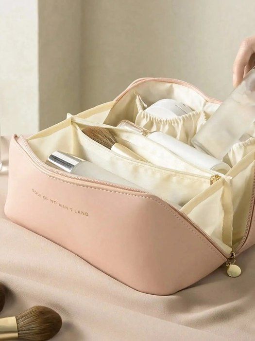 Sac cosmétique de voyage en cuir PU pour les femmes capacité organisateur Pochette de rangement de sac de maquillage de grande cap