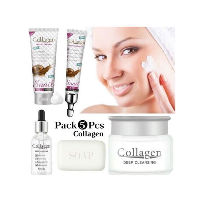 Snail Pack Collagen,5 pcs,(Sérum,Cream,Savon,Rhassoul,Contour des yeux)