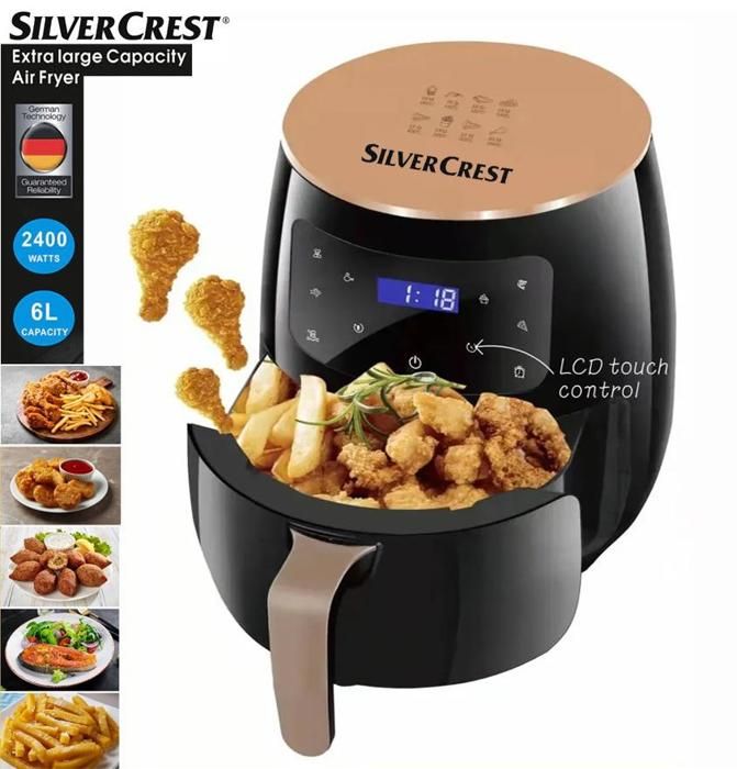 Silver Crest Air Fryer Friteuse à air sans huile intelligente 6L 2400W écran tactile LCD, 8 programme, frites, barbecue...