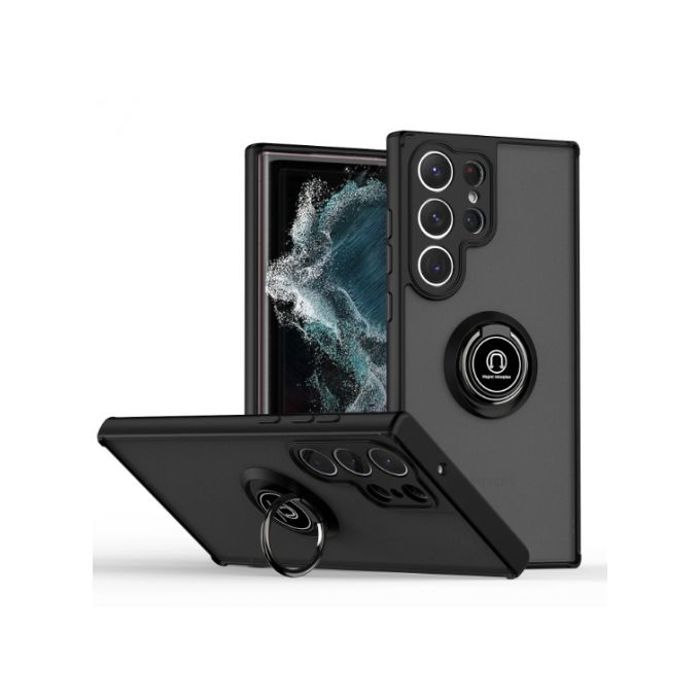 Coque pour Samsung Galaxy S24 Ultra 5G magnétique caoutchouc avec anneau de support (noir)