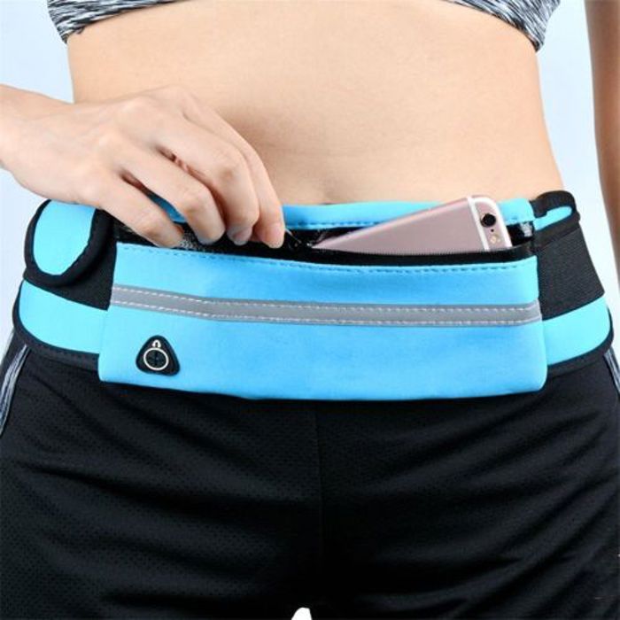 Sac ceinture de sport - Étanche - 20x9 cm - Poches latérales 7x9 cm - Longueur 70 cm