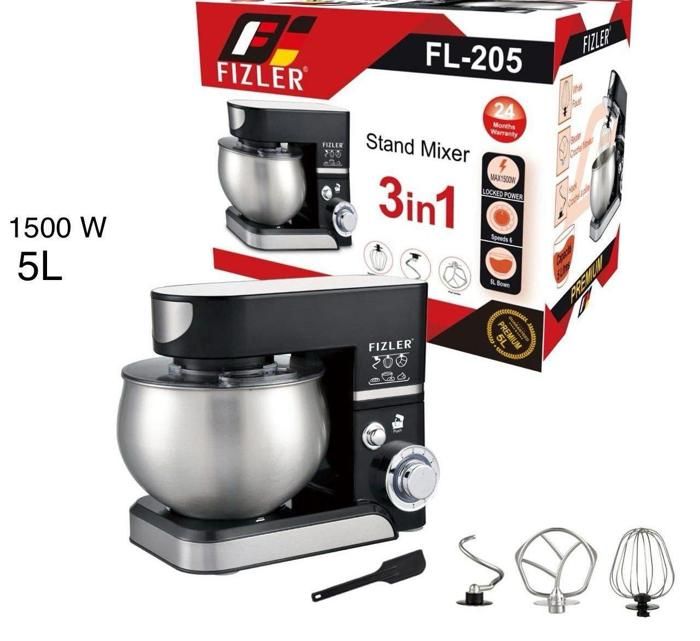 FIZLER 3 in 1 Mélangeur Robot pétrin multifonctions électrique 1500 watts, 6 vitesses ,capacité de Bol en inox 5L