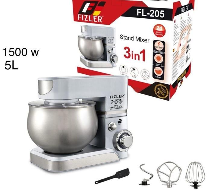 FIZLER 3 in 1 Mélangeur Robot pétrin multifonctions électrique 1500 watts, 6 vitesses ,capacité de Bol en inox 5L