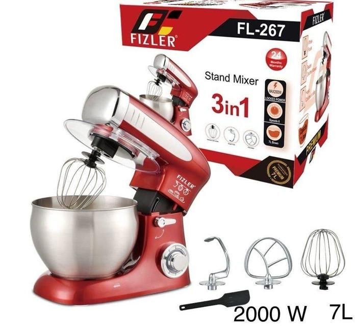 FIZLER 3 in 1 Mélangeur Robot pétrin multifonctions électrique 2000 watts, 6 vitesses ,capacité de Bol en inox 7L